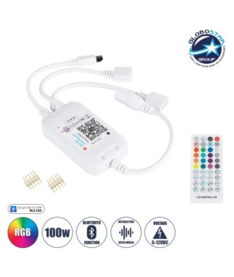 GloboStar® 73431 Ασύρματος Bluetooth LED RGB & Music Controller Sound Activated με Χειριστήριο IR & 2 Εξόδους RGB DC 5-12V Max 100W